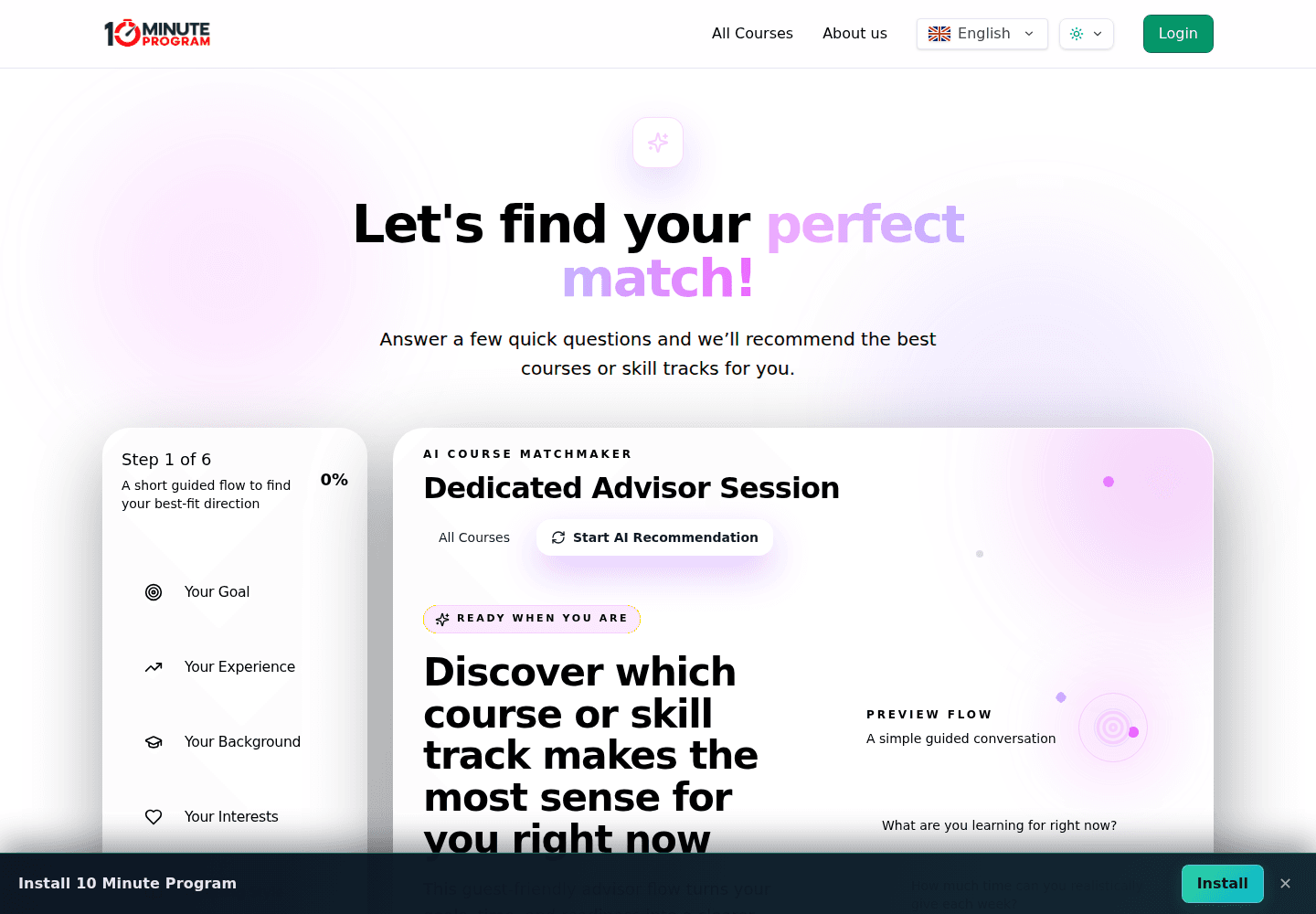 LearnFlow AI Course Matchmaker live guided recommendation experience